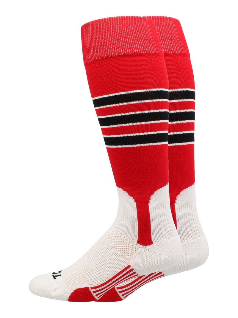 MadSportsStuff Baseball Stirrup Socks 3 Stripe (Scarlet/Black/White, Small) - Scarlet/Black/White,Small